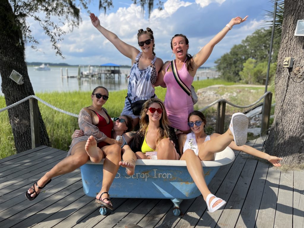 Hilton Head Bachelorette Party boarding the SS Scrap iron on Daufuskie Island