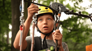 Kid getting ready to Zipline 