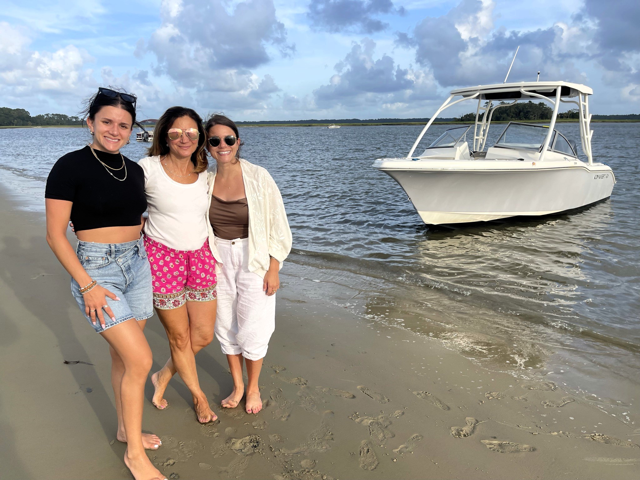 Hilton Head Dolphin Tours - Family of three on the May River Sandbar