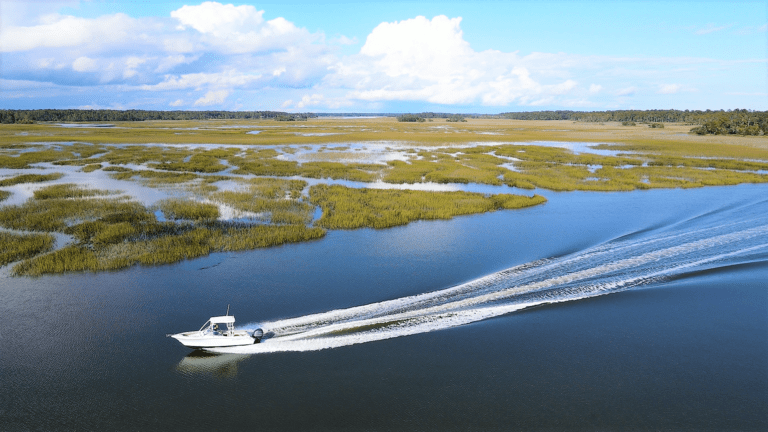 Hilton Head Boat Tours Marsh Drone Shot