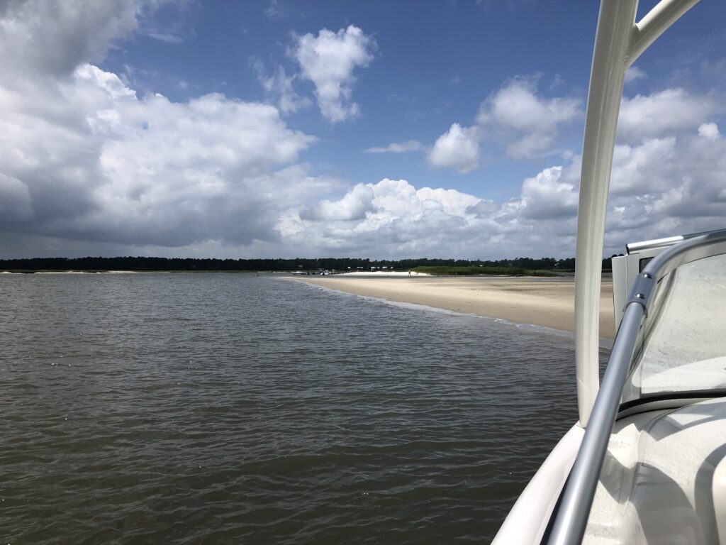 A shot of a deserted May River Sandbar