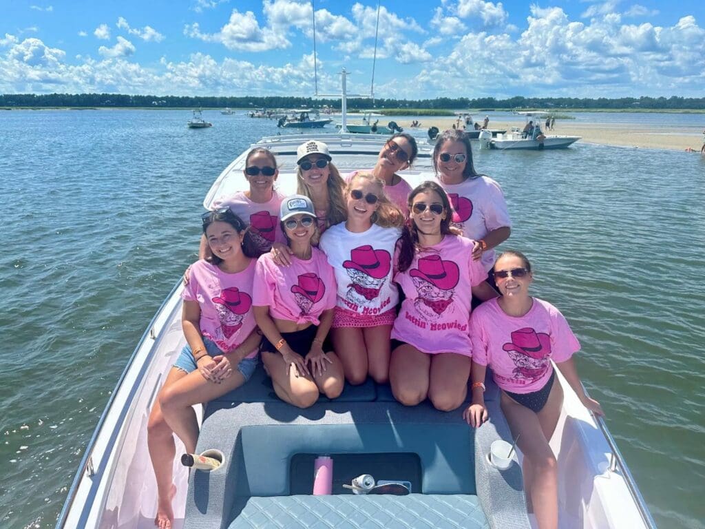 Bachelorette party having a blast at the May River Sandbar.