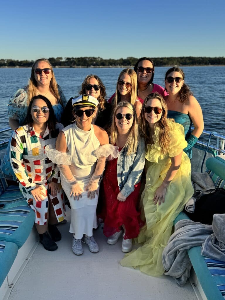 Bachelorette party posing for a picture off of Hilton head Island