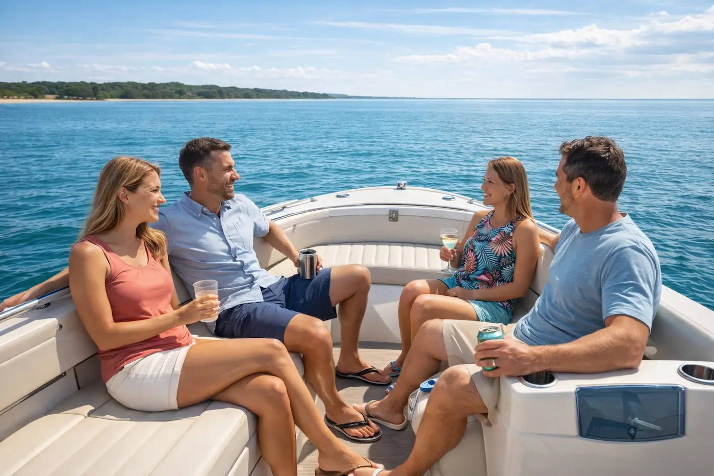small group enjoying a private boat tour in Hilton Head on calm water
