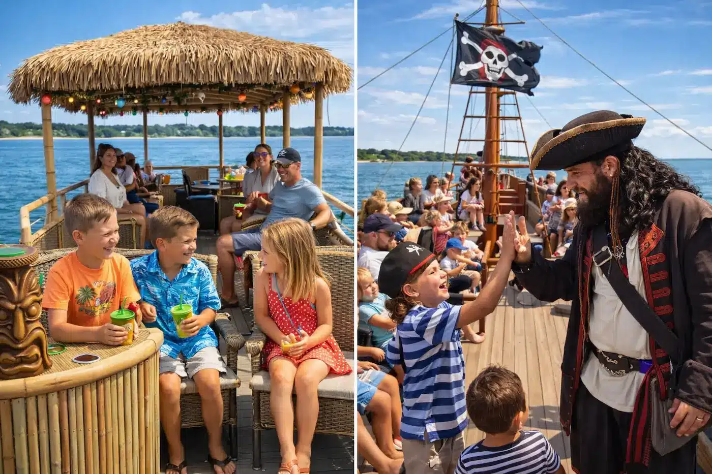 tiki boat and pirate themed boat tour experiences in Hilton Head for families